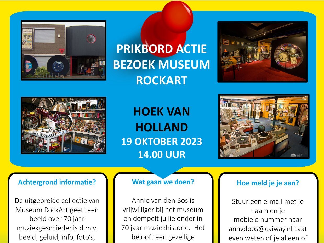 Prikbord actie bezoek aan Museum RockArt in Hoek van Holland